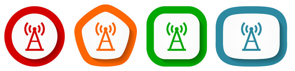 Poster - Antenna, signal vector icon set, flat design buttons on white background