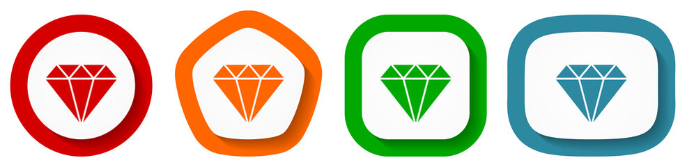 Aufkleber - Diamond jewel, brilliant, treasure vector icon set, flat design buttons on white background