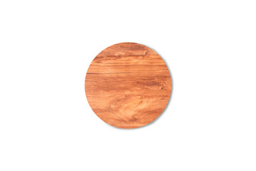 Sticker - Empty round wooden cutting board isolated on white background with clipping path for work or design