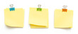 Paper yellow message stickers for information board isolated on white background. Schedule or notice template (mockup) sticky note.