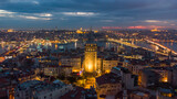Fototapeta Nowy Jork - Turkey's largest city at dawn. Aerial view of Galata tower in Istanbul, Turkie. European part of the city.