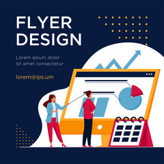 Poster - young tiny analysts preparing monthly report. calendar, chart, arrow flat vector illustration. stati