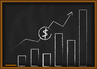 Wall Mural - Vector : Increase business graph with dollar on blackboard