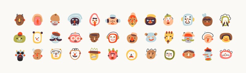 big set of various abstract people and cute creatures. funny characters, avatars. different icons. h