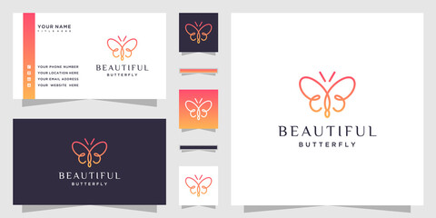 Canvas Print - Butterfly logo. with initial letter bb and business card template