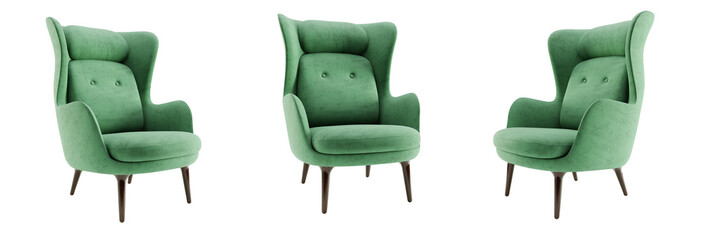 Aufkleber - Modern green armchair set isolated on white background. Clipping path included. 3D render illustration.