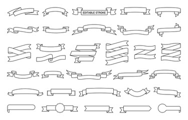 Wall Mural - ribbon simple black thin line icons vector set