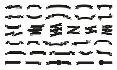Wall Mural - paper ribbon black silhouette icons vector set