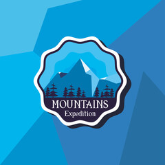 Poster - mountains expedition seal stamp on blue background vector design