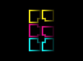 6 number cmyk color vector desing logo. Dynamic split blue, pink, yellow color on black background. For social media,design elements, creative poster, web template and more