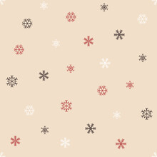 Christmas Festive Whte, Red And Brown Snowflake Ornament On Pink Backgound. Winter Mood, Doodle Illustration For Web, Print, Background, Wallpaper, Wrapping Paper, Textile 
