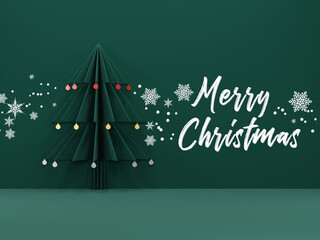 3D render - White text Marry Christmas and Happy New Year,  Christmas background, Winter landscape, holiday Christmas new year concept.