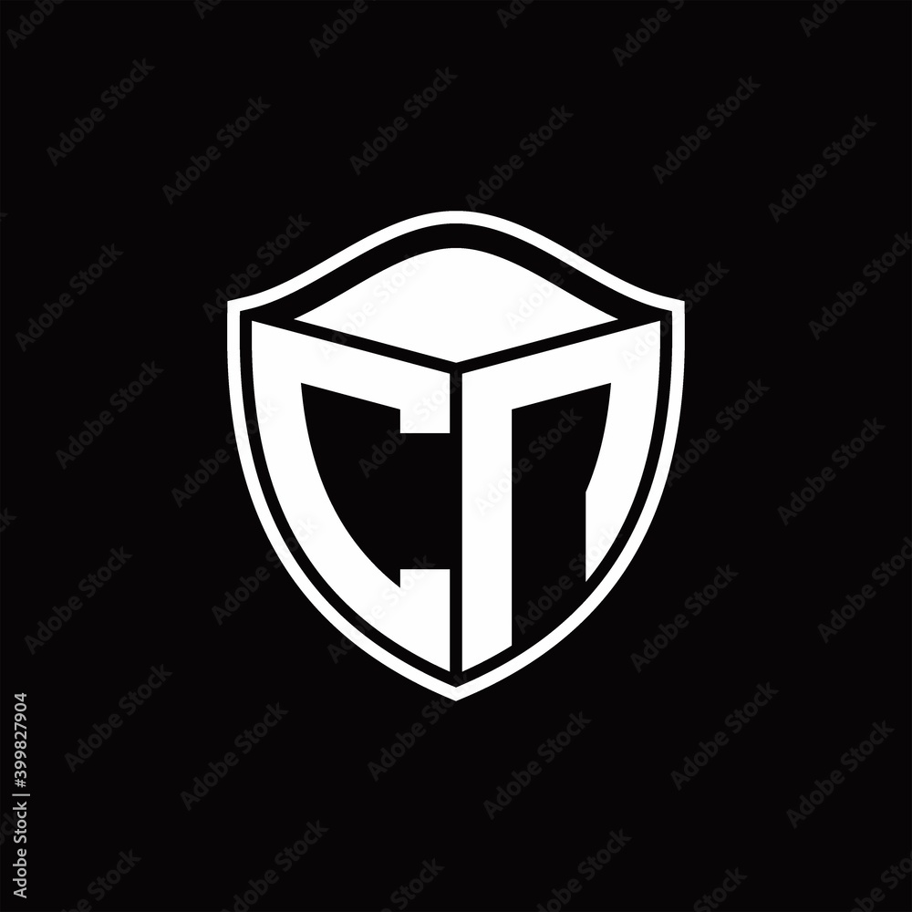 CN Logo monogram shield shape with outline rounded design template ...