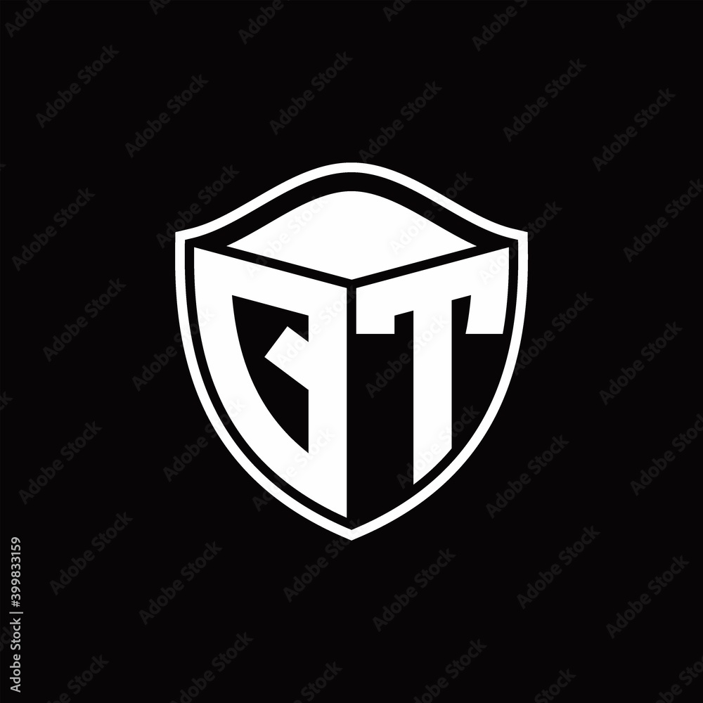 QT Logo monogram shield shape with outline rounded design template ...