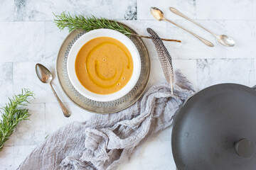 Wall Mural - Butternut Squash Soup Closeup Dinner