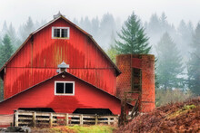 Fog And An Old Red Barn