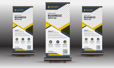 Wall Mural - Modern Business Roll Up Banner Template Design | Yellow Signage Standee Layout