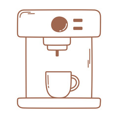 Sticker - coffee espresso machine and cup icon in brown line