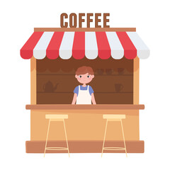 Sticker - seller in coffee local shop small business, design white background