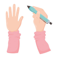 Poster - hands with pen written for work office top view design