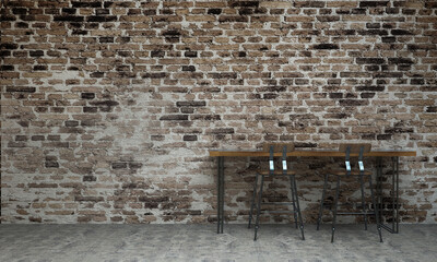 Wall Mural - Modern loft cafe and living room and mock up style interior design and brick wall texture background 