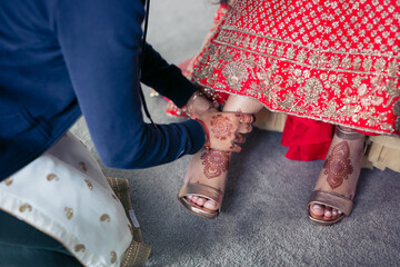 Indian Punjabi Sikh bride's wedding shoes close up