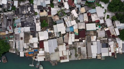 Canvas Print - Top view of Hong Kong fishing village