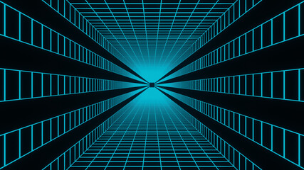 Wall Mural - 3d illustration graphic of abstract lining and cube pattern energy tunnel in space, seamless loop fl