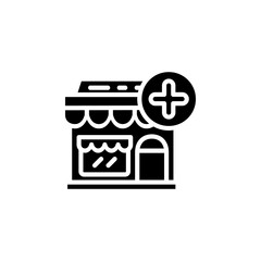 Poster - add store vector icon solid style. Perfect for website, application, commerce, presentation, logo and more. simple, thin and modern solid icon