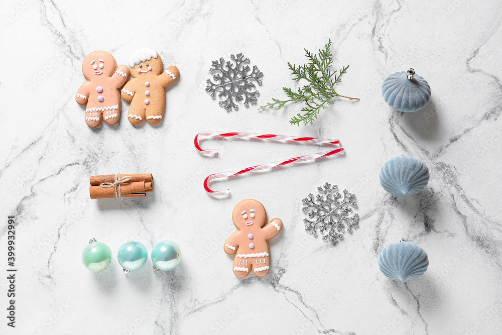 Beautiful Christmas composition on light background