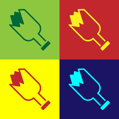 Poster - Pop art Broken bottle as weapon icon isolated on color background. Vector.