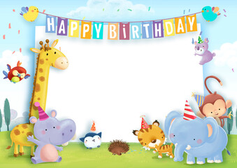 Birthday greeting with animal frame