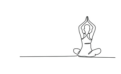 A young woman doing Yoga.Continuous one line drawing