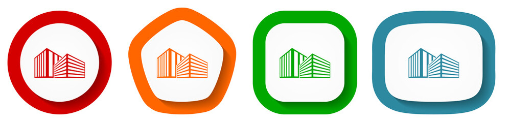 Fototapete - Modern design office buildings vector icon set, flat design buttons on white background