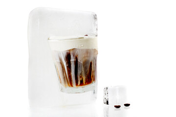 Wall Mural - Frozen White Russian Cocktail Glass Ice Cube - White Background