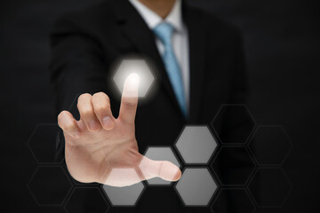 Poster - Businessman Touching in graph Screen Icon of a media screen, Technology Process System Business concept.