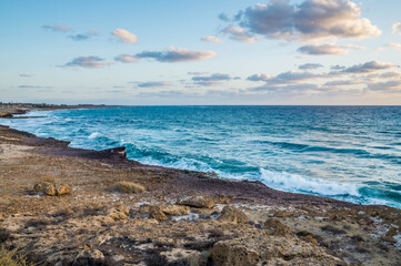 Sunset at Paphos, West coast of Cyprus. View on Mediterranean Sea.