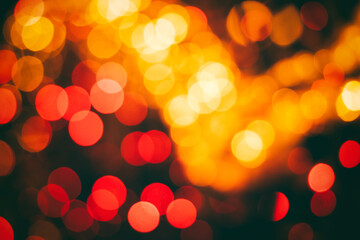 Wall Mural - Golden red orange bokeh blurred festive background and texture