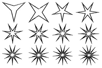 Wall Mural - Star - black and white scribble sketch - vector set 