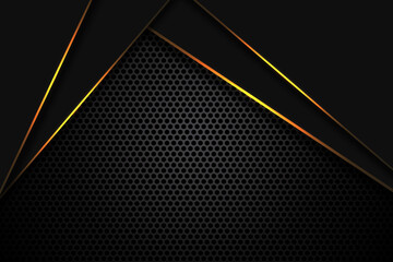 Sticker - Dark abstract background with carbon fiber, triangular shapes, orange glowing lines and highlights. Modern technology background.