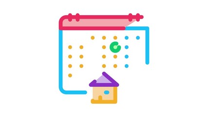 Poster - house buy deal date icon animation. color house buy deal date animated icon on white background