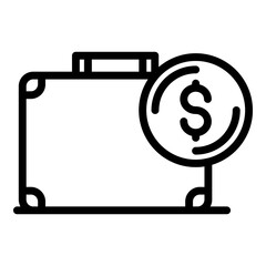 Poster - Briefcase money donation icon. Outline briefcase money donation vector icon for web design isolated on white background