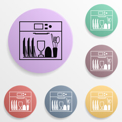 Poster - Dishes in the dishwasher badge color set icon. Simple glyph, flat vector of wash icons for ui and ux, website or mobile application