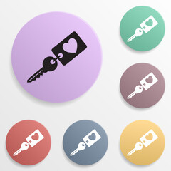 Poster - Key with a heart charm badge color set icon. Simple glyph, flat vector of valentine's day- wedding icons for ui and ux, website or mobile application