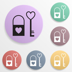 Poster - Key and lock in the shape of a heart badge color set icon. Simple glyph, flat vector of valentine's day- wedding icons for ui and ux, website or mobile application