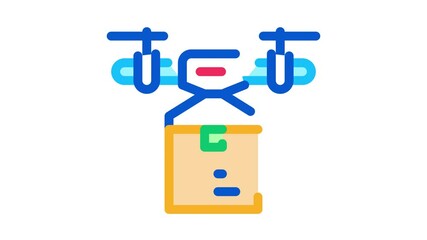 Poster - drone box delivering Icon Animation. color drone box delivering animated icon on white background