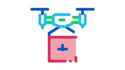 Poster - drone delivery Icon Animation. color drone delivery animated icon on white background