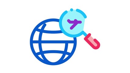 Poster - world airplane search Icon Animation. color world airplane search animated icon on white background