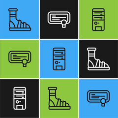 Aufkleber - Set line Slippers with socks, Computer and Certificate template icon. Vector.