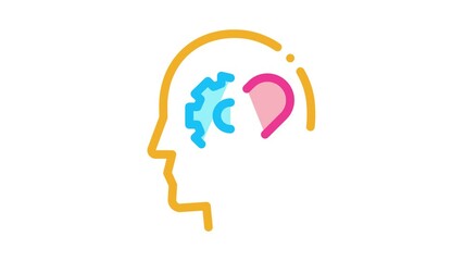 Poster - human brain settings and heart Icon Animation. color human brain settings and heart animated icon on white background